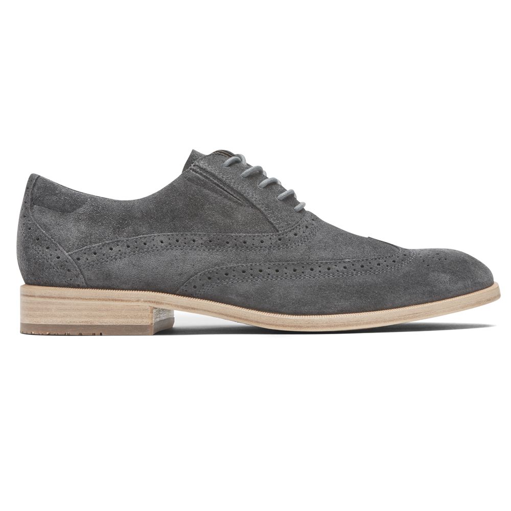 Scarpe Oxford Rockport Uomo - Total Motion Office Wingtip - Grigie Scuro - HRYTLPX-93